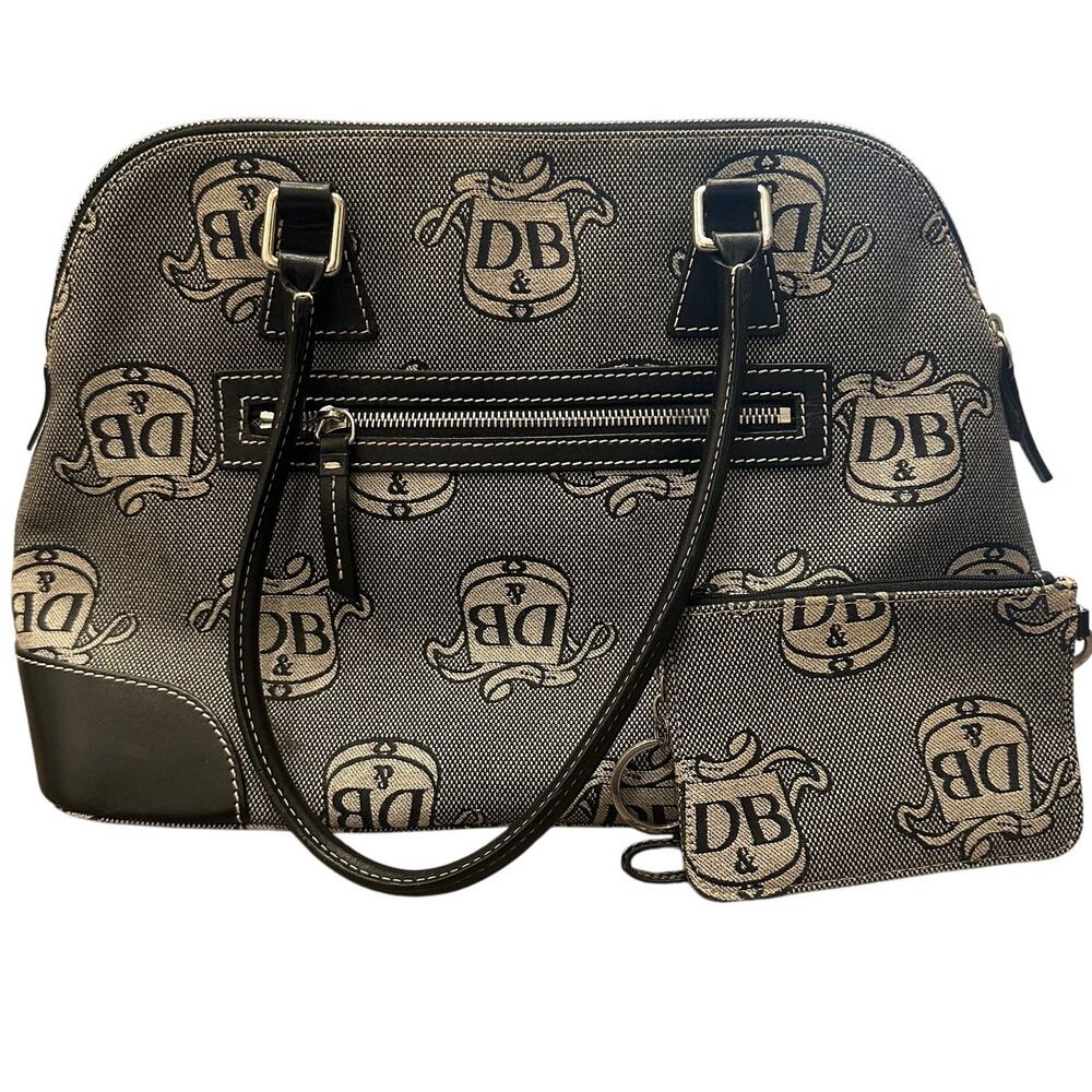 Dooney & Bourke VTG‎ Black White Donegal Crest Signature Domed Satchel W/ Pouch